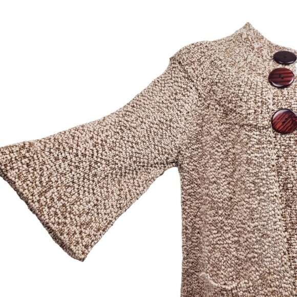 One Girl Who Womens Brown Flared Sleeve Tri-Button Knit Cardigan Sweater Size L - Picture 7 of 9